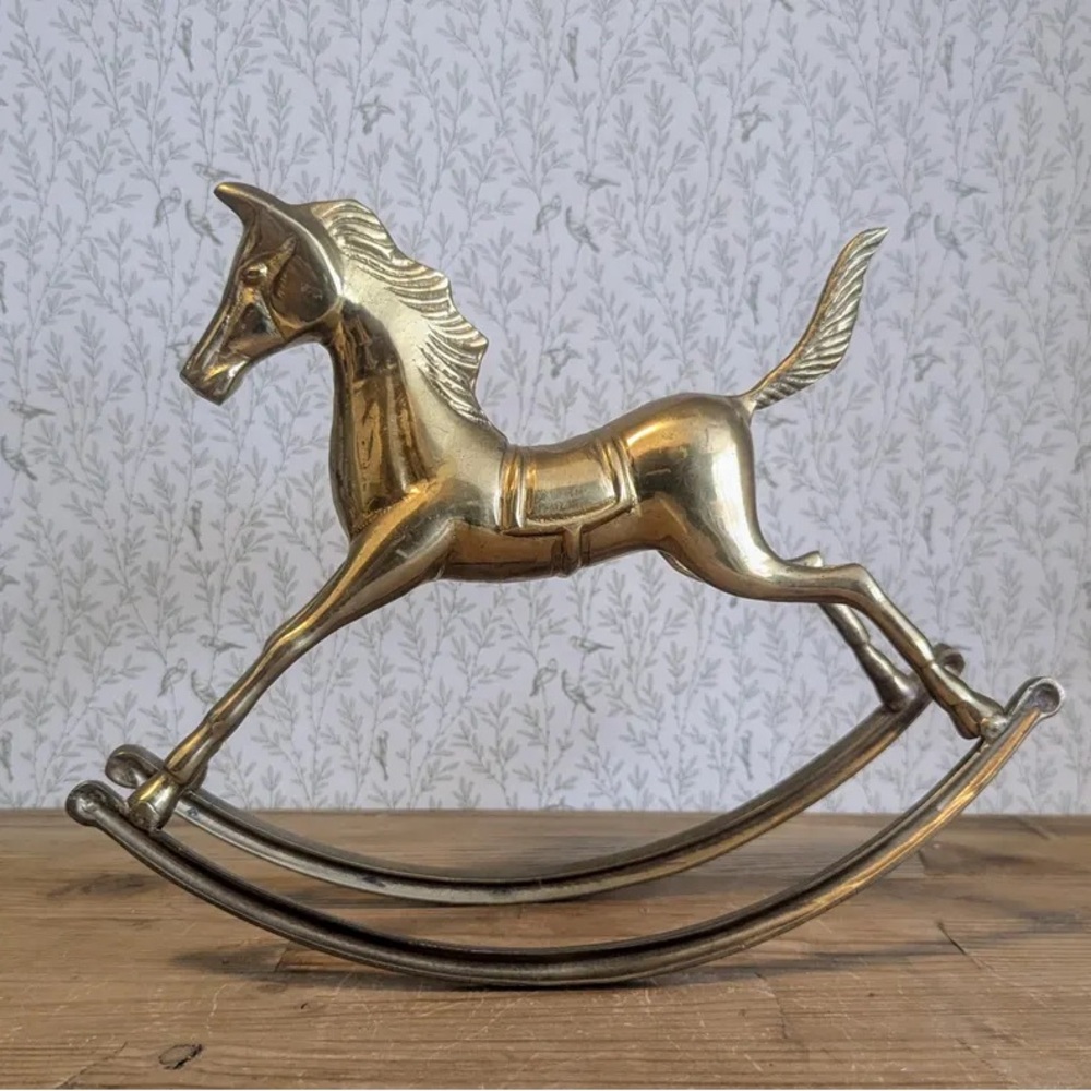 Vintage Large 10.5" x 8.5" Solid Brass Rocking Horse